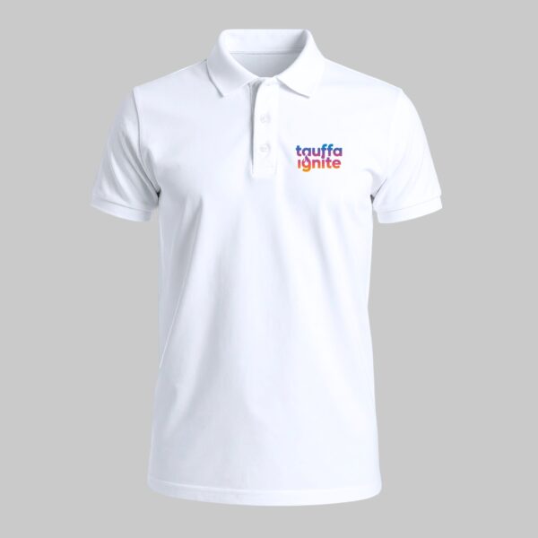 1 Custom Chest & Back Printed White Polo T-Shirt | 80% Cotton 20% Spandex Polo T-Shirt for Corporate Uniforms, Branding & Events