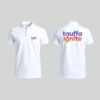 3 Custom Chest & Back Printed White Spun Polo T-Shirt 50% Cotton 50% Spandex for Corporate Uniforms, Business Branding, Staff Wear and Promotional Events