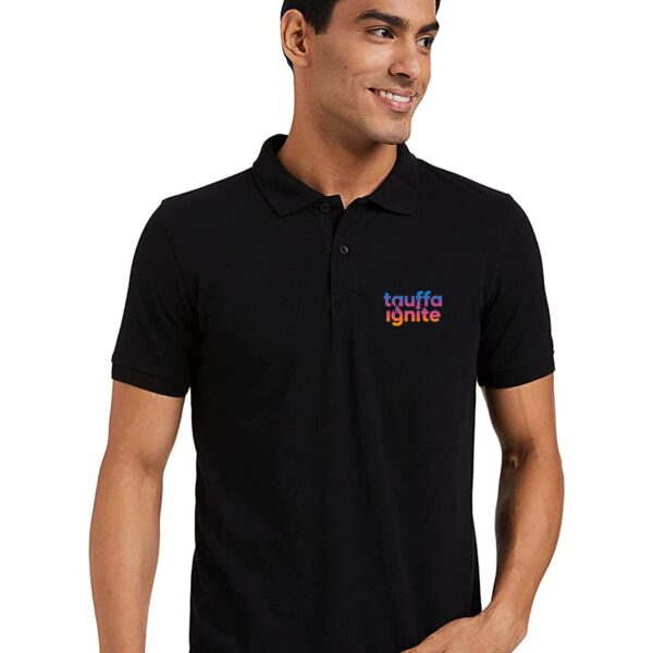 95 Custom Chest & Back Printed Black Spun Polo T-Shirt | 50% Cotton 50% Spandex Corporate Uniform & Branding Polo