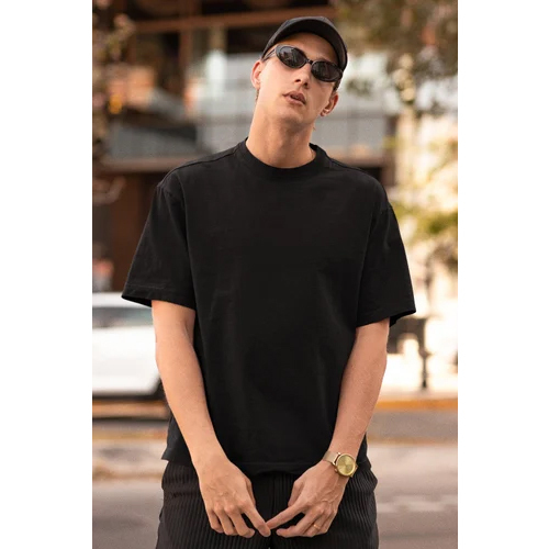 Black Plain French Terry Oversized T-Shirt 240 GSM 100% Combed Cotton | Premium Heavyweight Oversized T-Shirt for Men & Women