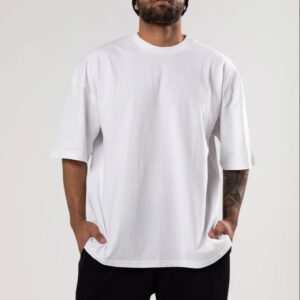 White Plain French Terry Oversized T-Shirt 240 GSM 100% Combed Cotton Premium Round Neck Streetwear Tee